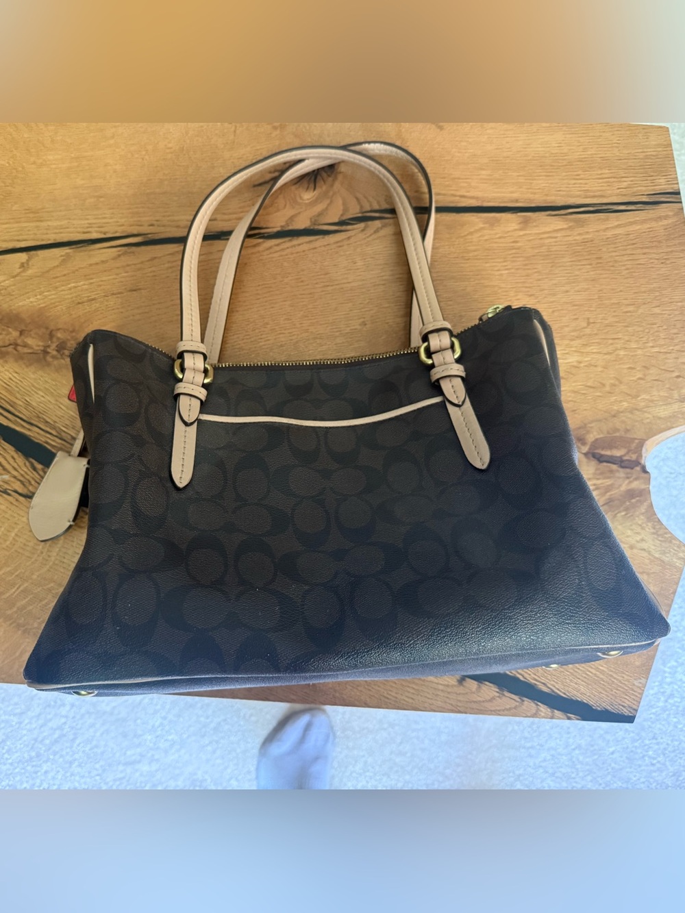 Coach Brown Signature Tote with Beige Leather Trim - Picture 5 of 5